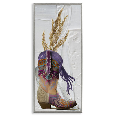 Cowboy Boot & Wheat Framed Giclee Art by Sasha