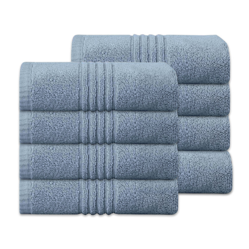 Ensemble de serviettes de bain 100% coton 100% coton Zel Twist Hazel de Home Weavers 500 g / m², 16 po x 24 po (8) (8 serviettes à main), bleu