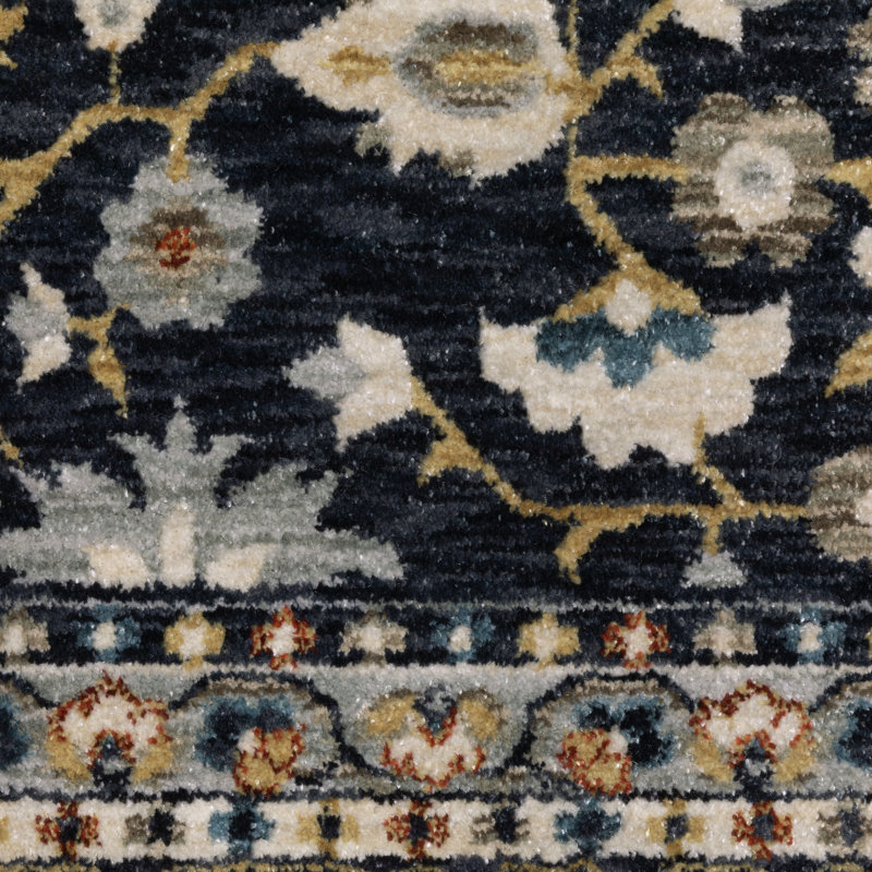 Caia Traditional Floral Border Blue/ Multi Area Rug, Rectangle 5'3" x 7'9"
