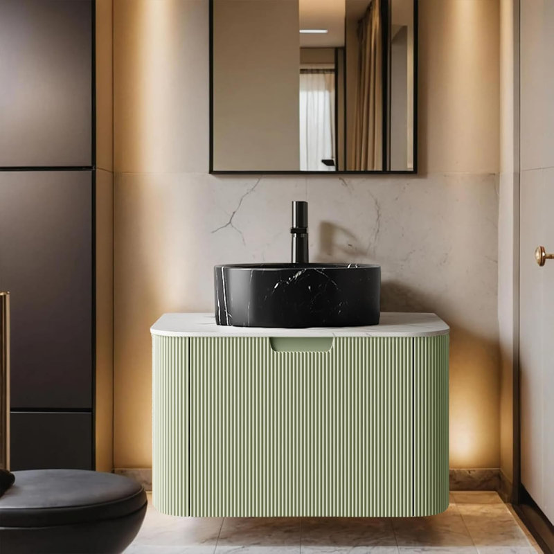 Meuble-lavabo de 24 po avec lavabo, fixation murale avec comptoir en céramique et marbre, grand tiroir, aucun assemblage requis