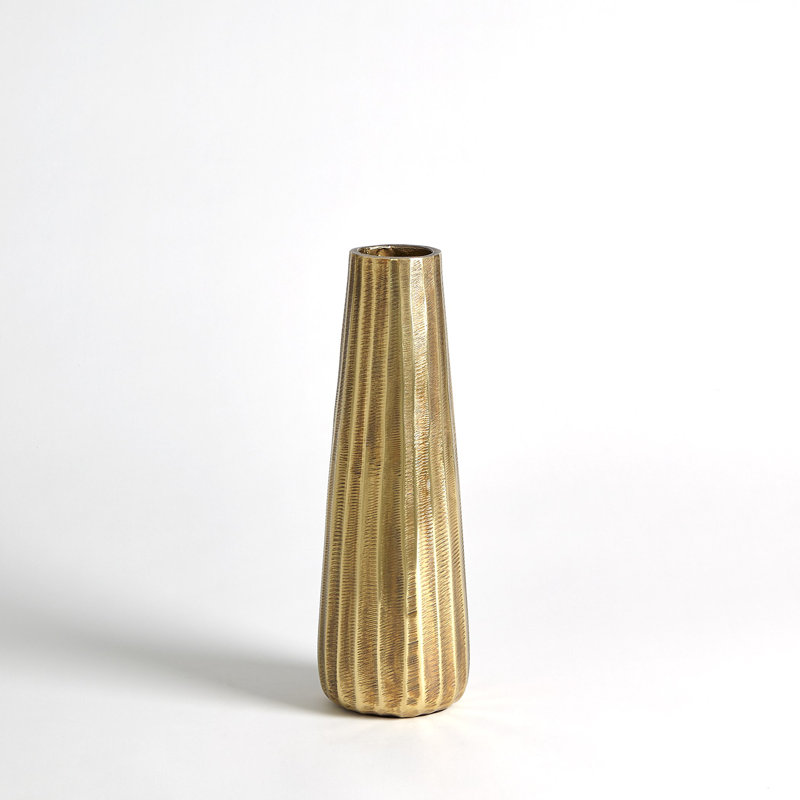 Chased Round Vase-Antique Brass, 15.5" H x 5.5" W x 5.5" D