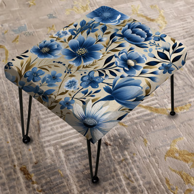 Blue Scandinavian Simplicity Floral Pattern - Floral Rectangle Ottoman