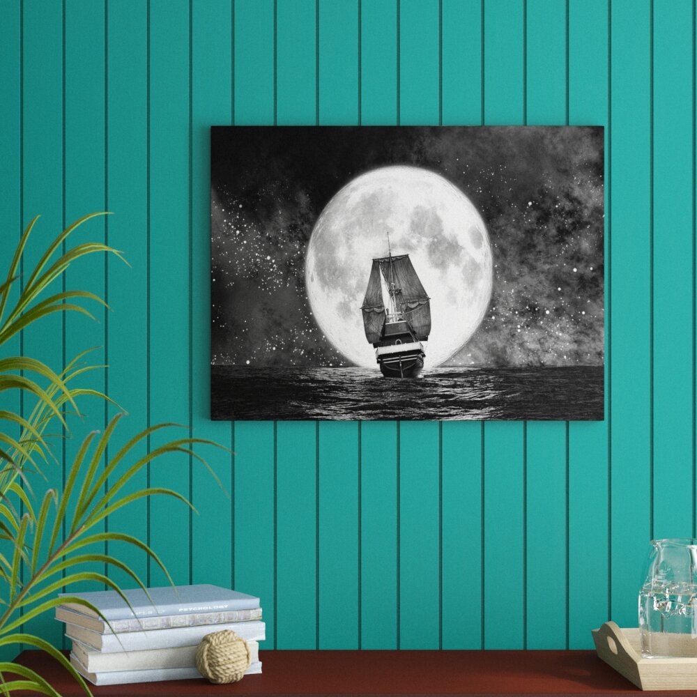 Leinwandbild „Segelschiff bei Vollmond“, Fotodruck