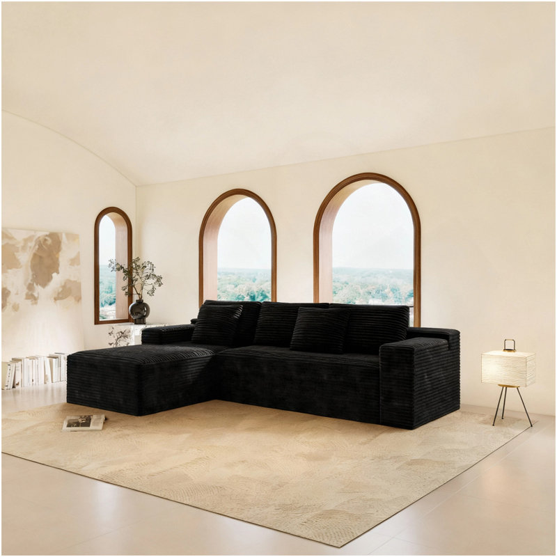 Siège de canapé modulaire 104,3 * 68,9 po, canapé rembourré compressé pour le salon, la chambre à coucher, un appartement, aucun assemblage requis, combinaison libre de 2 pièces, tissu en velours côtelé moelleux, NOIR