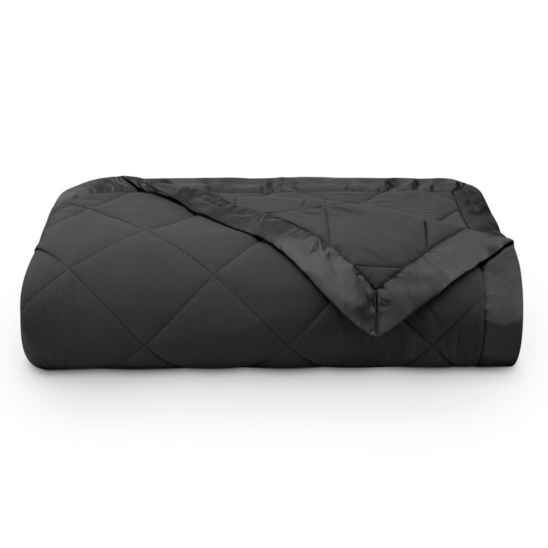 Satin Solid Colour Comforter Set, Black, Full Comforter
