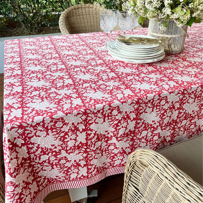 Carmen Red And White Square Tablecloth, 72" Square
