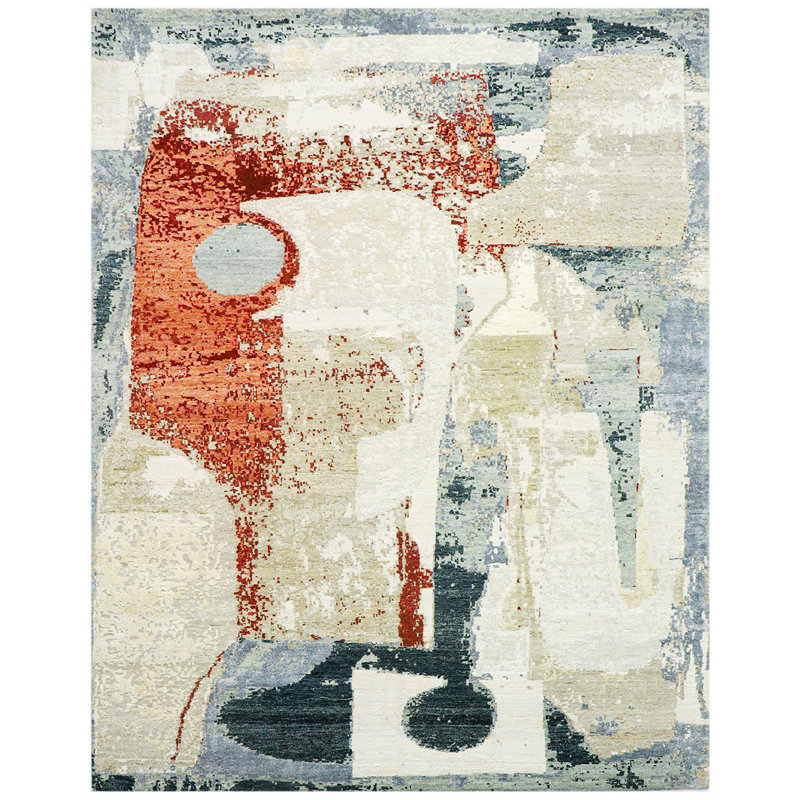 Hand Woven Silk and Wool Area Rug, Rectangle 9' x 12'