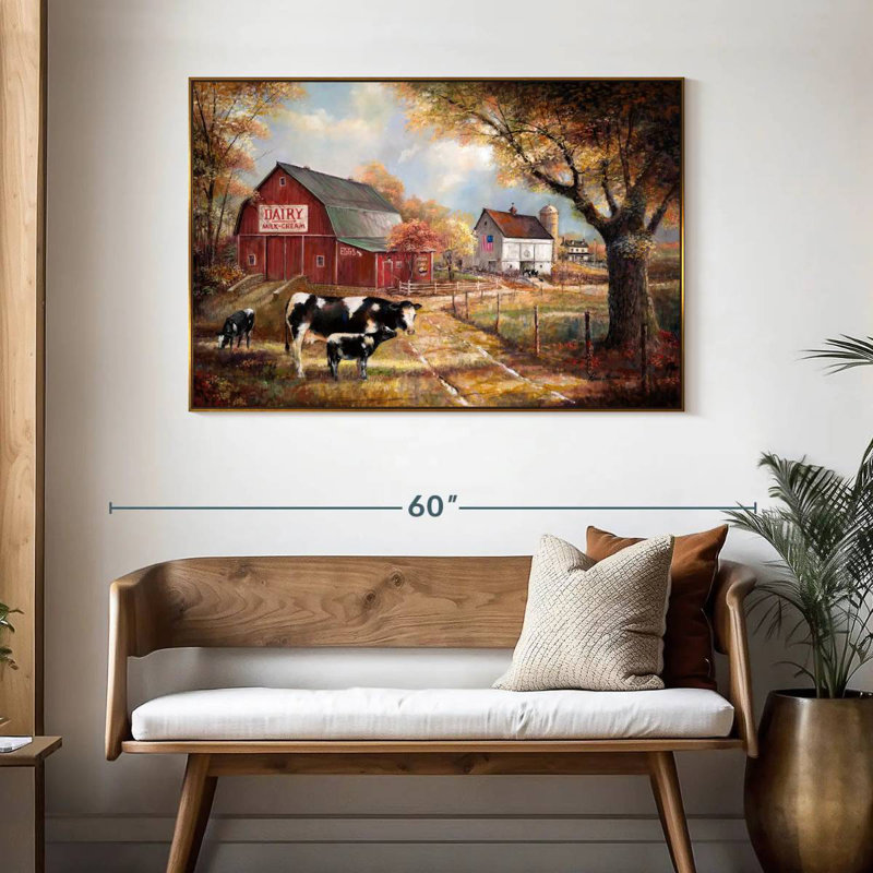 Souvenirs à la ferme, 46 po x 31 po, Cadre flottant doré