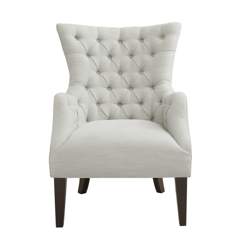 Button Tufted Wing Chair, Ivory