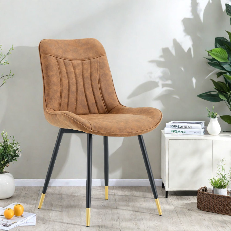 Ensemble de 4 chaises de salle à manger modernes en métal brun Leathaire pour la cuisine