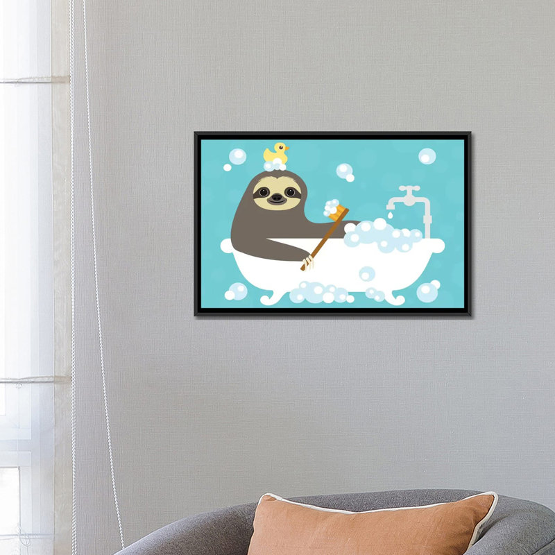 Scrubbing Bubbles Sloth by Nancy Lee - Wrapped Canvas Gallery-Wrapped Canvas Giclée, Black Framed Canvas, No Matte