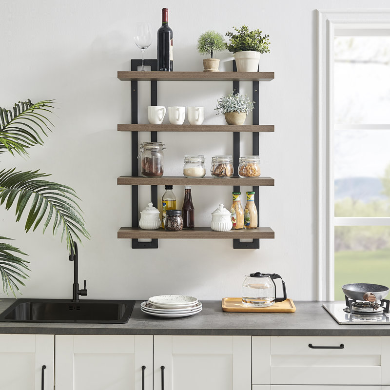 Machiko Wide 4-Tier Floating Wall Shelf, Walnut