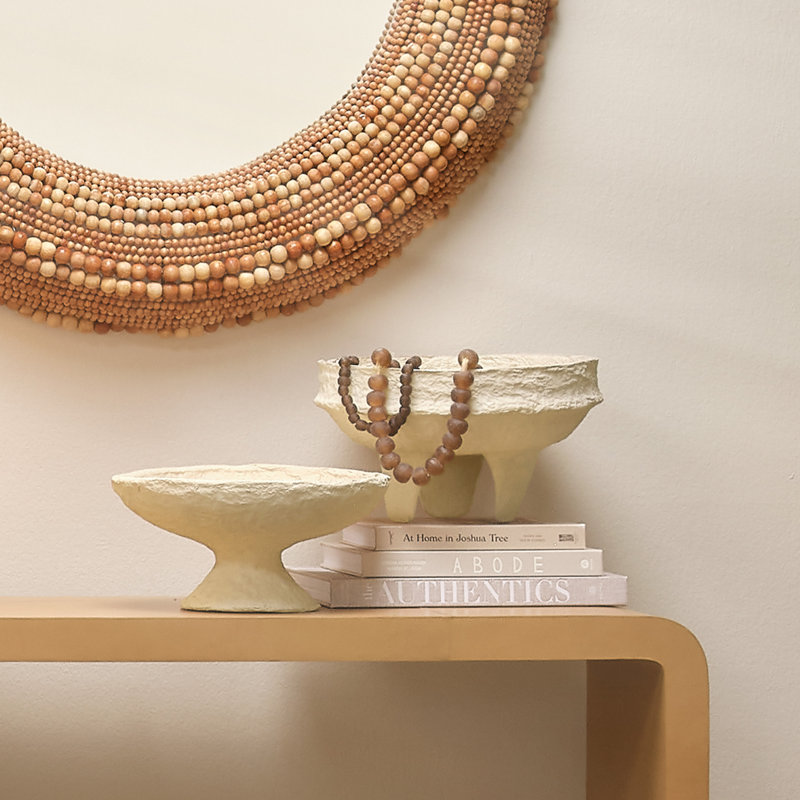 Cream Cotton Mache Pedestal Bowl