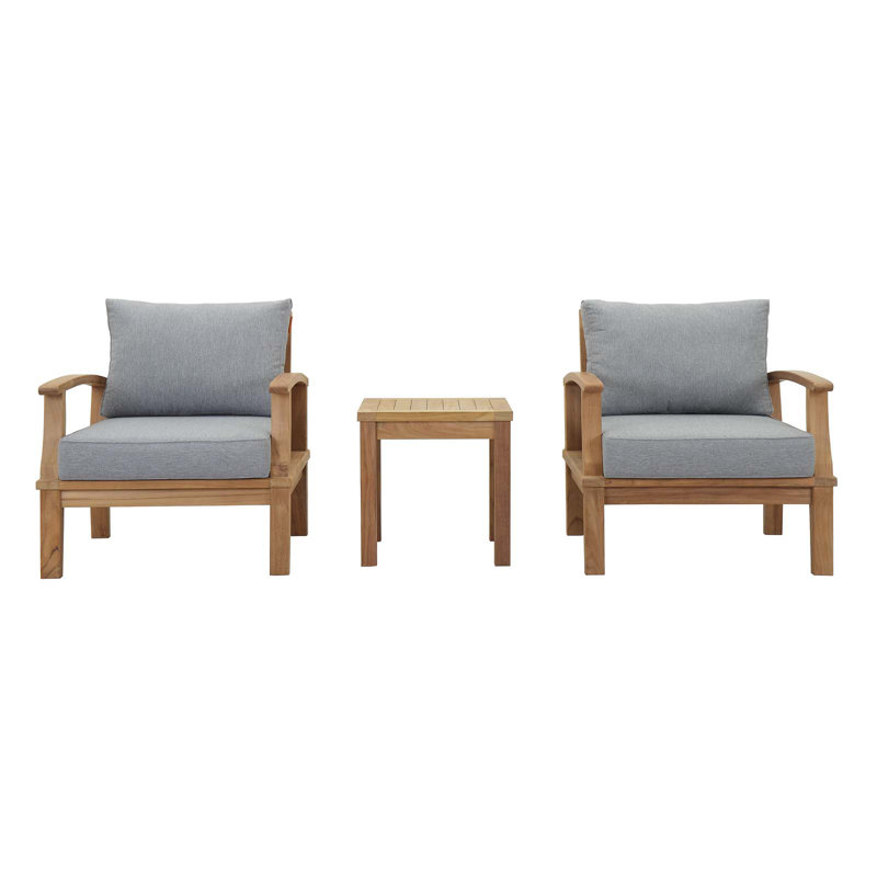 Natural Gray Teak Wood Outdoor Patio Set with Gray Cushions