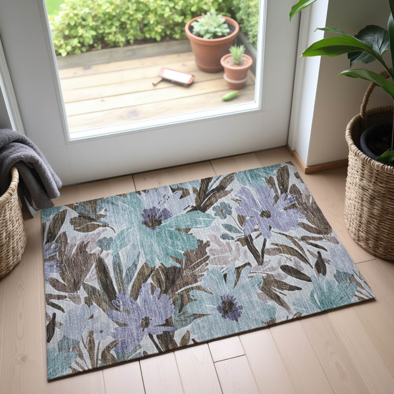 Premium Machine Washable Elize AMF1481 Floral Rug, Rectangle 1'8" x 2'6"