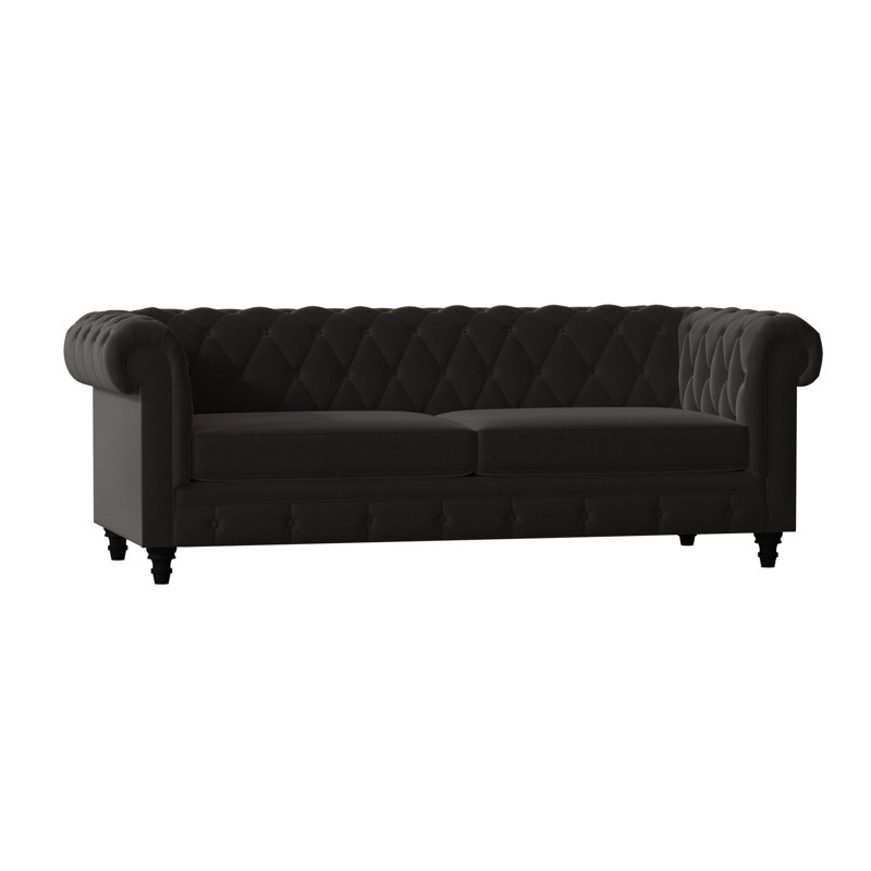 Canapé Chesterfield à accoudoirs roulés, Ébène Key, Standard, Noir