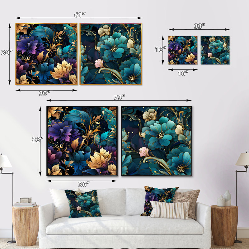 Nouveau Victorian Elegance Victorian Pattern III - Abstract Botanicals Square, Cadre flottant noir, H 36 po x l 73 po