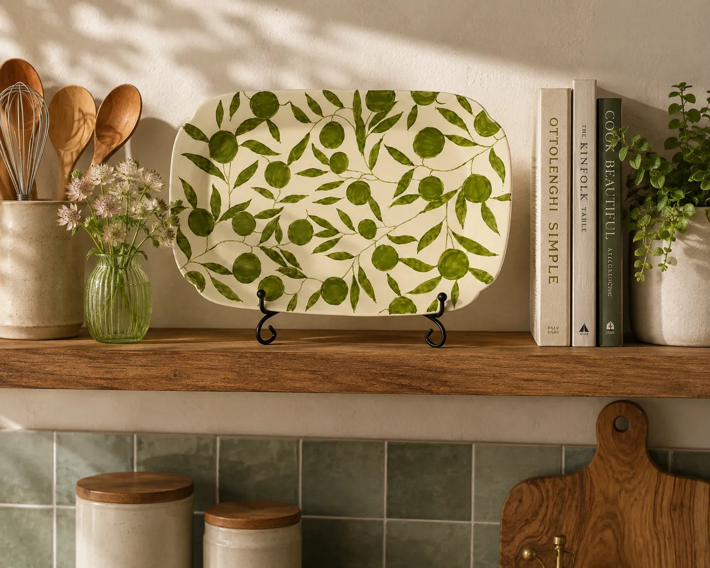 Olivia Golden Brown Plate, Sage Green