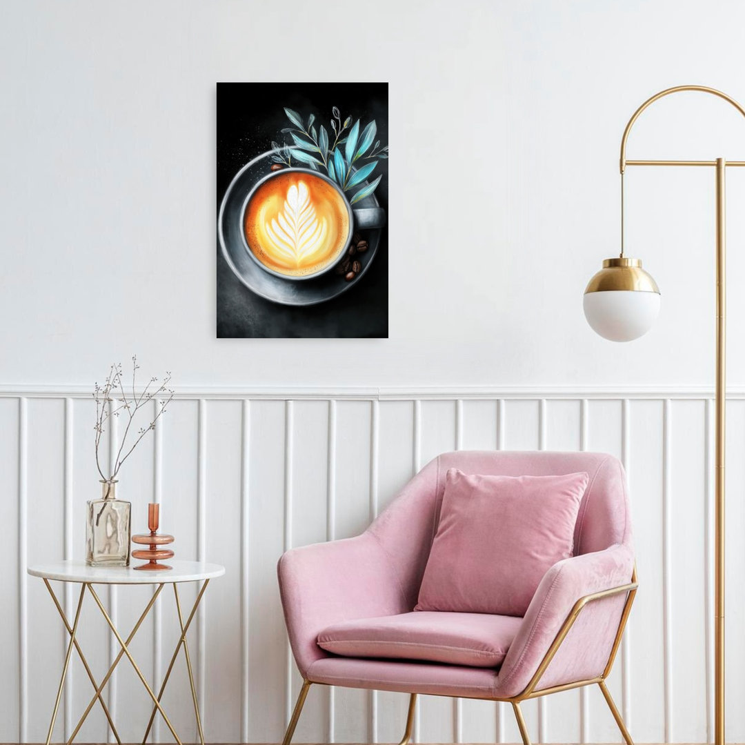 Latte Art And Blue Leaves Abstract Contemporary Plant Landscape Wall Art Print