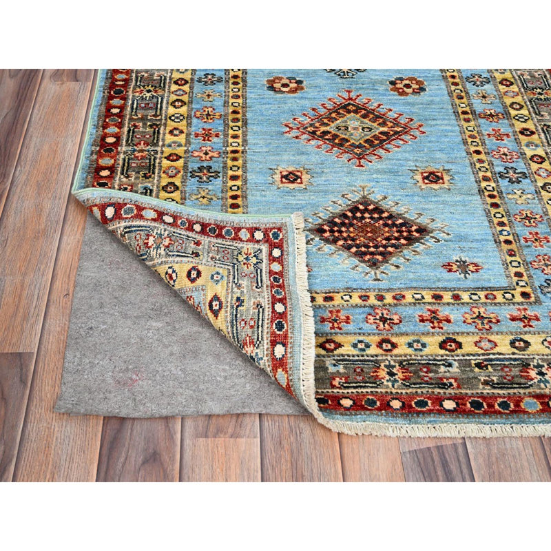 Tapis bleu super fin en laine noué à la main super Kazak 3 pi x 5 pi 2 po 1AA0575BA1FA408884E7A1EB5ABA5DD3