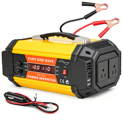 Convertisseur de puissance 5000 W à onde sinusoïdale pure DC12V vers AC110V avec écran ACL, 2 prises secteur + 2 ports USB-A + 2 ports USB-C, pour camions, fourgonnettes, voyages en plein air, véhicules récréatifs et camping