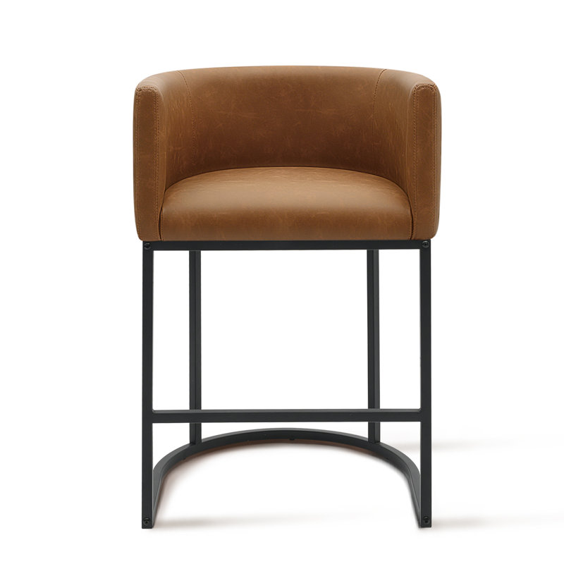 Tabouret de bar rembourré en similicuir, Brun jaunâtre