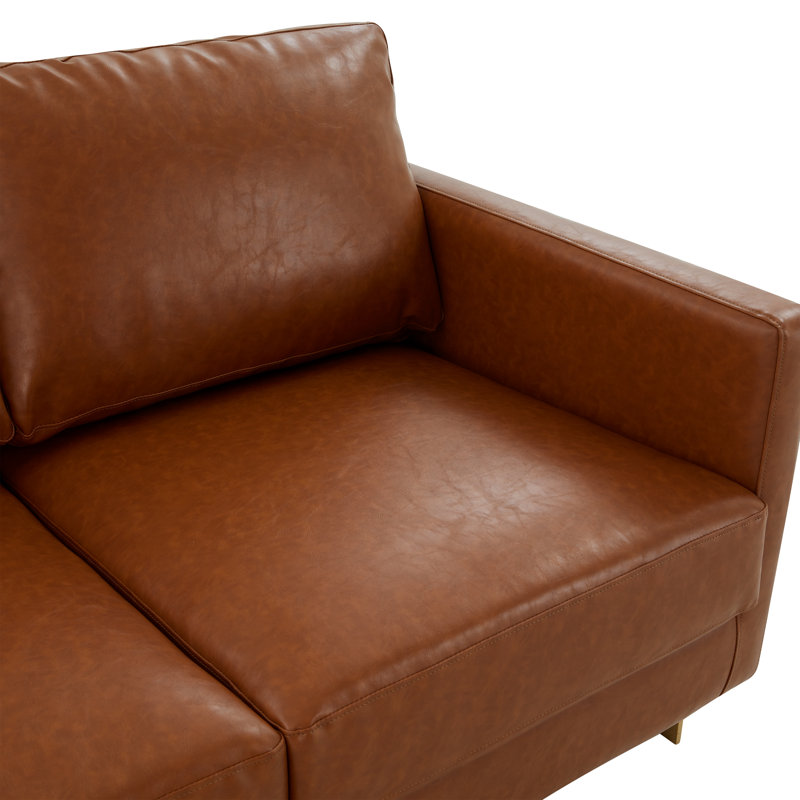 Bellago 55'' Upholstered Leather Accent Armchair with Gold Frame, Cognac Tan