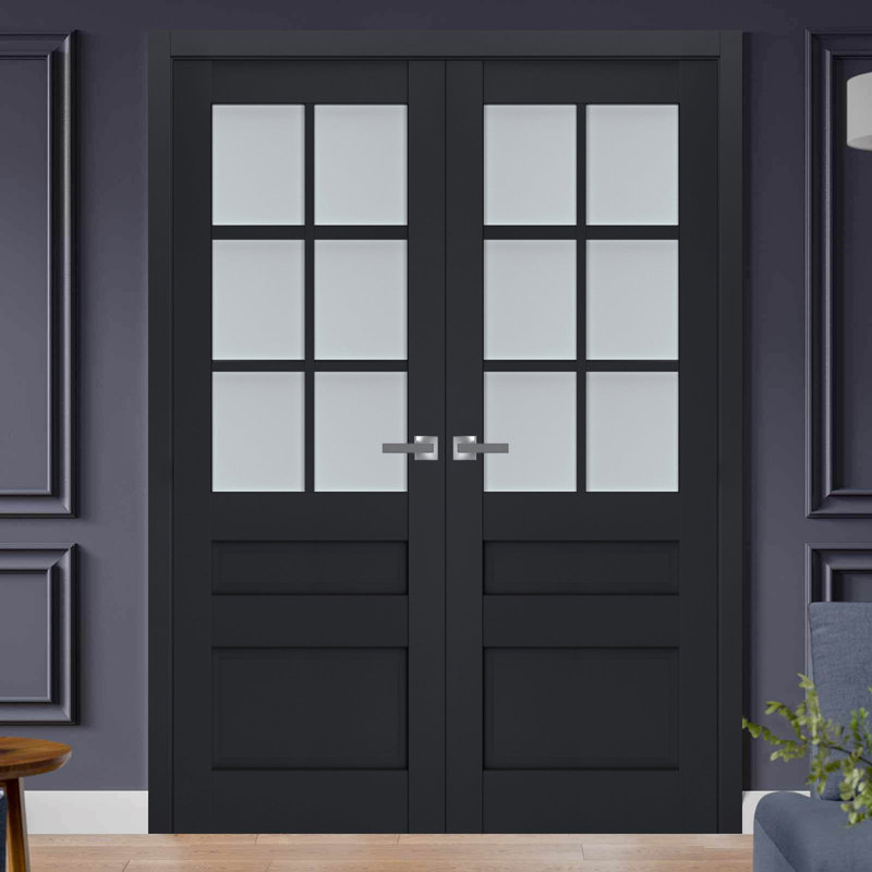 Portes françaises en bois givré Veregio, 36 po x 80 po, Antracite