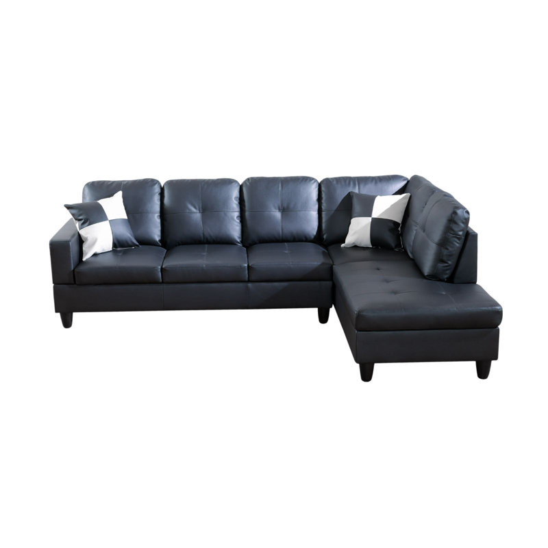 Jomal 103.5'' Faux Leather Sofa & Chaise, Black, Black