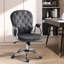 Chaise de bureau en velours, chaise de bureau capitonnée à boutons avec accoudoirs rembourrés, hauteur réglable et roulettes pivotantes, gris foncé