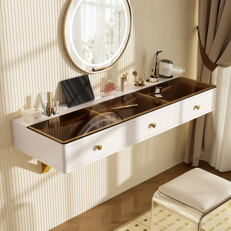 Wall-Mounted Vanity Table with 3 Drawers, White
