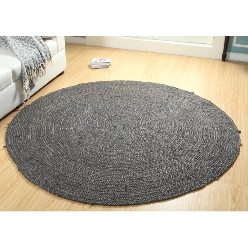 Tapis gris tressé à la main, Rond 4 pi
