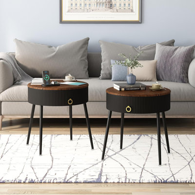Round Side Tables Set Of 2 With Drawer, Modern Nightstand For Bedroom, Living Room, Office, Dorm - Minimalist Design, Sturdy Construction, Ample Storage Space