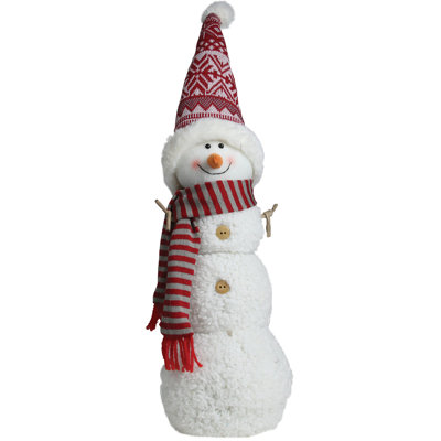 21.5" Snowman with Red and Gray Striped Scarf Christmas Tabletop Decoration