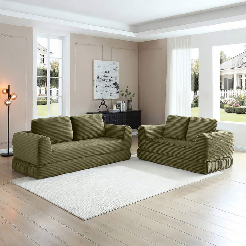 Canapé-lit pliant Boneless 2-en-1 avec mécanisme coulissant et conception modulaire pour les espaces de vie modernes., Green