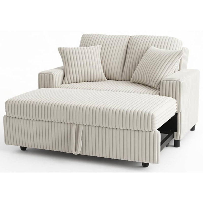 52.8 Inch 3 In 1 Pull-Out Sofa Bed,Corduroy Reclining Sleeper Sofa,Convertible Loveseat, Beige