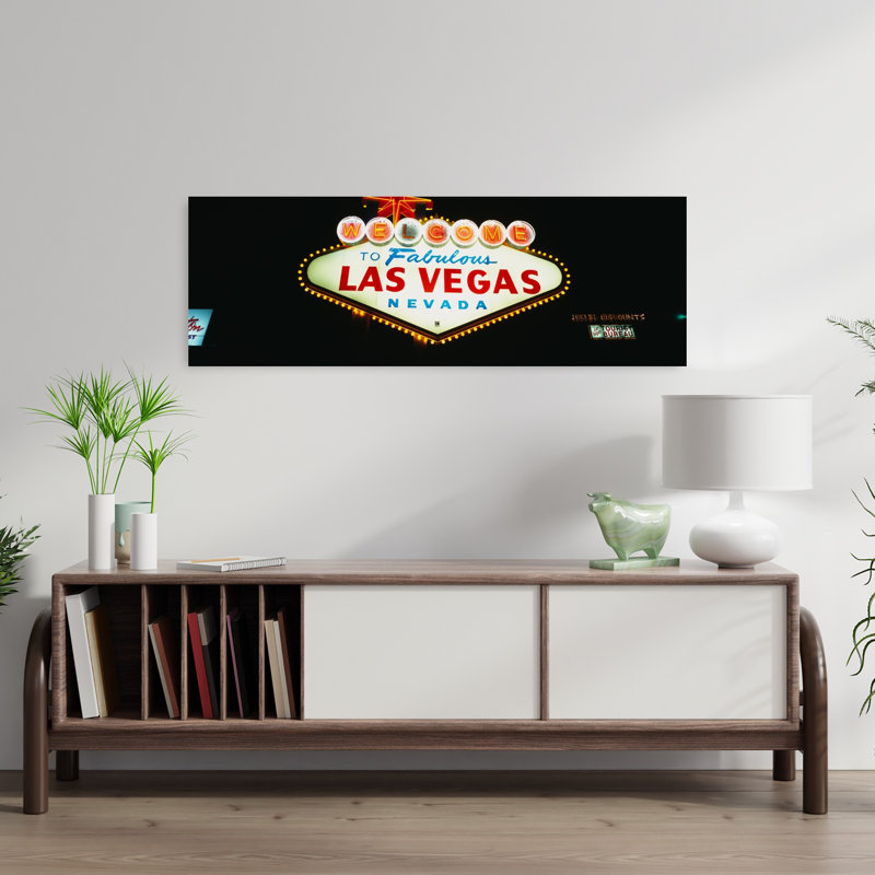 Close-up of a welcome sign Las Vegas Nevada USA 1 Piece Wrapped Canvas Panoramic Wall Art, 30.48 cm H x 91.44 cm W