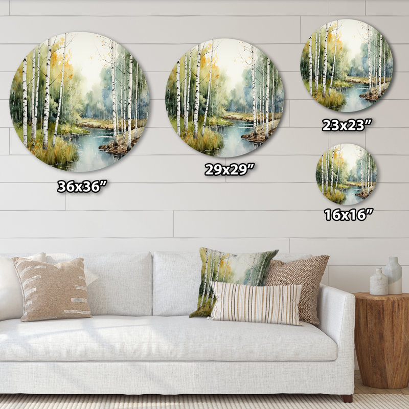 Birch Woods Silent Woods II - Art floral rond en métal, H 29 po x l 29 po