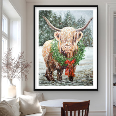 «Highland Christmas Cow - Scandinavian Kitchen», reproduction encadrée