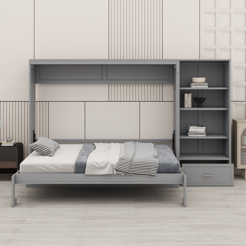 Murphy Bed With Height Adjustable Storage Compartments And Shelf