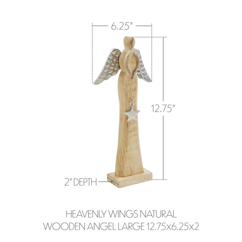 Grand ange en bois Heavenly Wings, H 12,75 po x l 6,25 po x P 2 po