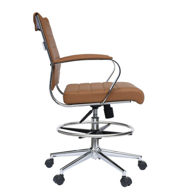 Cinaed Mid Century Modern Contemporary Tall Ergonomic Adjustable Faux Leather Drafting Chair With Arms Counter Height With Wheels Pads Arm by Brayden Studio