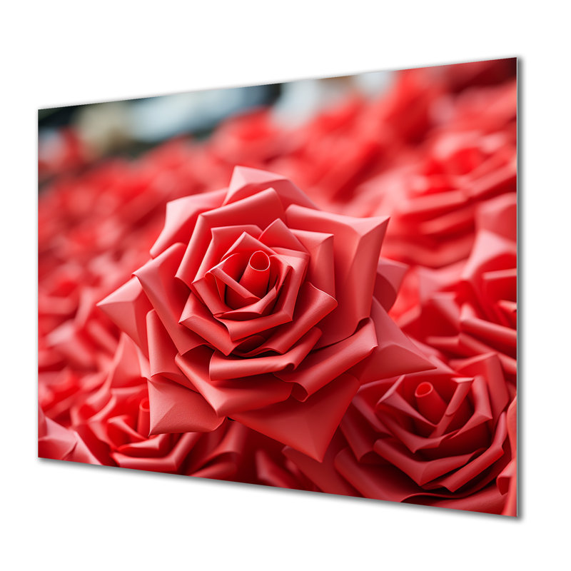Rayonnement floral rouge - art mural géométrique en métal MT137486, H 24 po x l 32 po x P 1 po