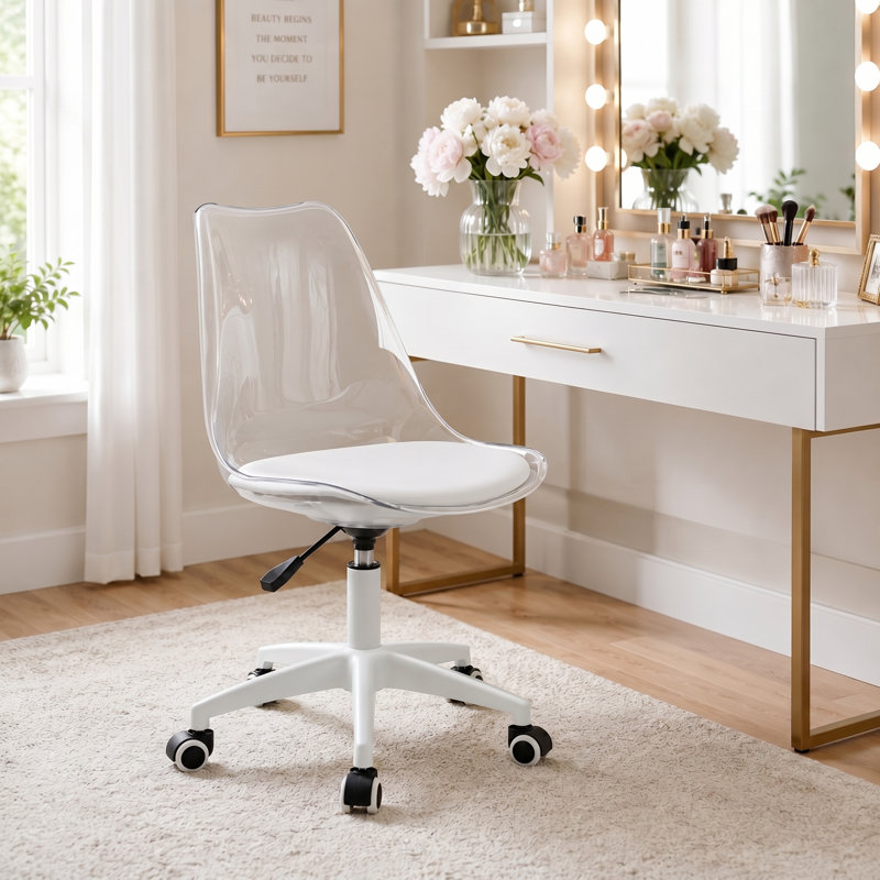 Modern Clear 360° Swivel Office Chair with Height Adjustable, Transparent/White