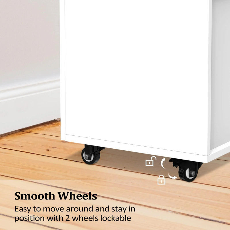 33.46 H x 15.74 W  Wood Salon Trolley Cart With 4 Wheels, White