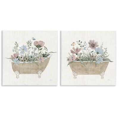 Rustic Florals in Bathtubs 2pc Wall Plaque Set, design by Tava Studios