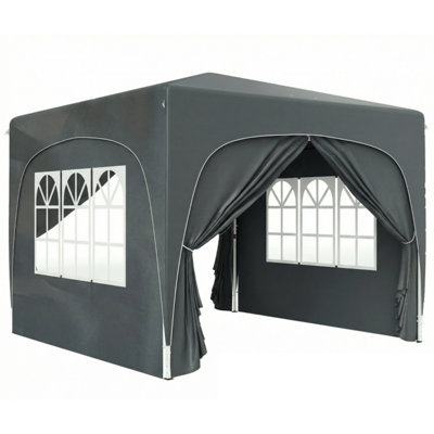 3 x 3 m Pop‑Up Outdoor Gazebo Shelter, Height‑Adjustable Marquee Tent with Windows, Doors and Carry Bag, Dark Grey