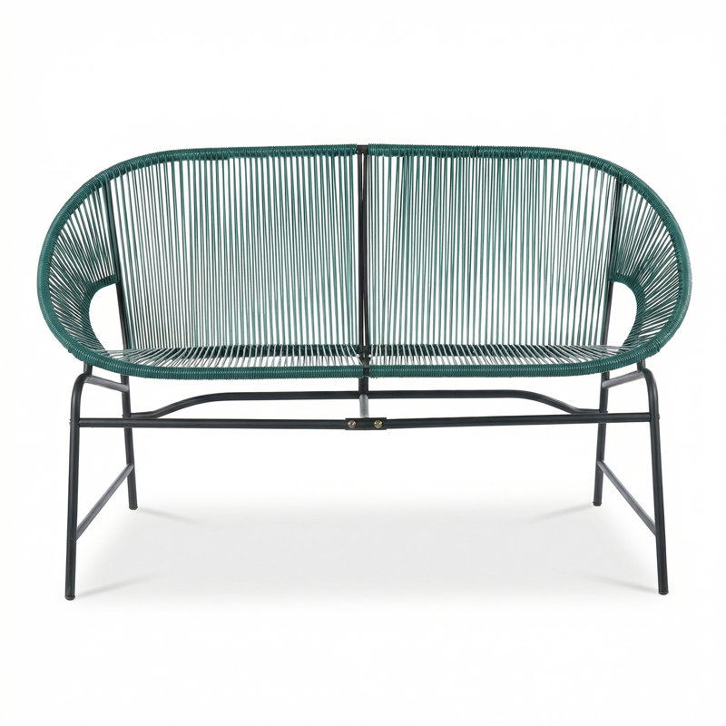 CONDESSA OUTDOOR PATIO WICKER LOVE SEAT, GREEN PE RATTAN & IRON FRAME, SET OF 1, Teal