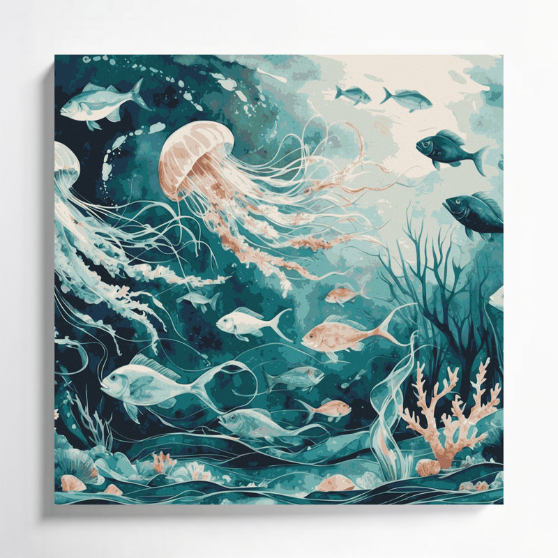 Art nautique sur toile vert, H 12 po x l 12 po