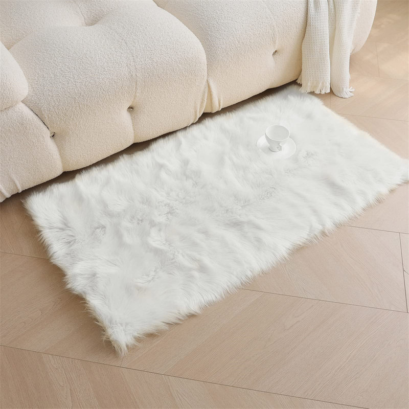 Addiego Solid Colour Faux Leather 60cm X 120cm Area Rug